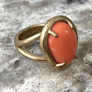 Lia Sophia - Oversized Orange Stone Gold Cocktail Statement Ring - Size 7